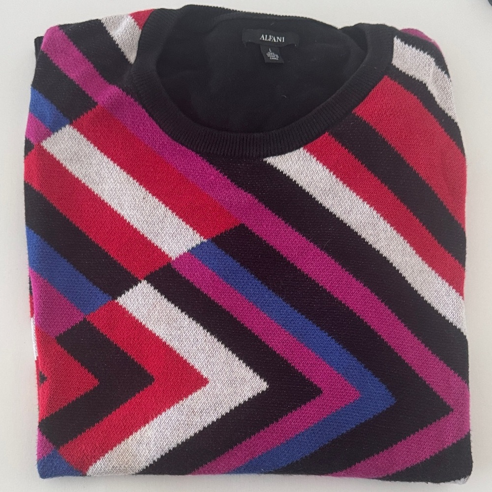 Alfani Men's Chevron Sweater in Red, Pink, Blue, and Black